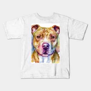 Light Brown Pit Bull Terrier Watercolor Portrait Kids T-Shirt